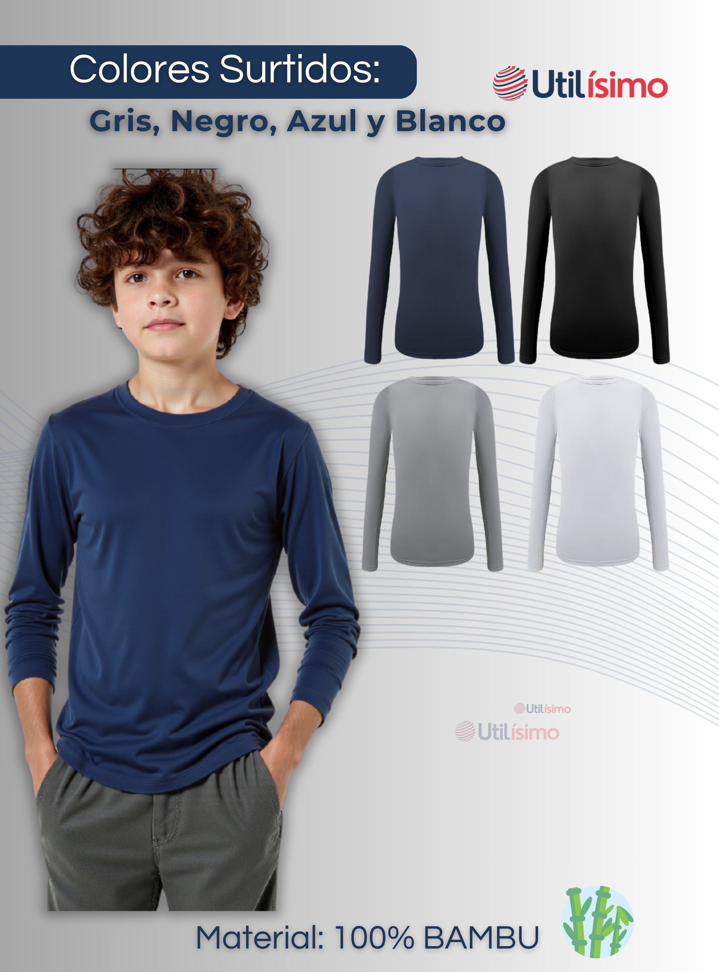 Pack 3 Camiseta Cuello Redondo Bambú Juvenil Polera Colores Surtidos-1