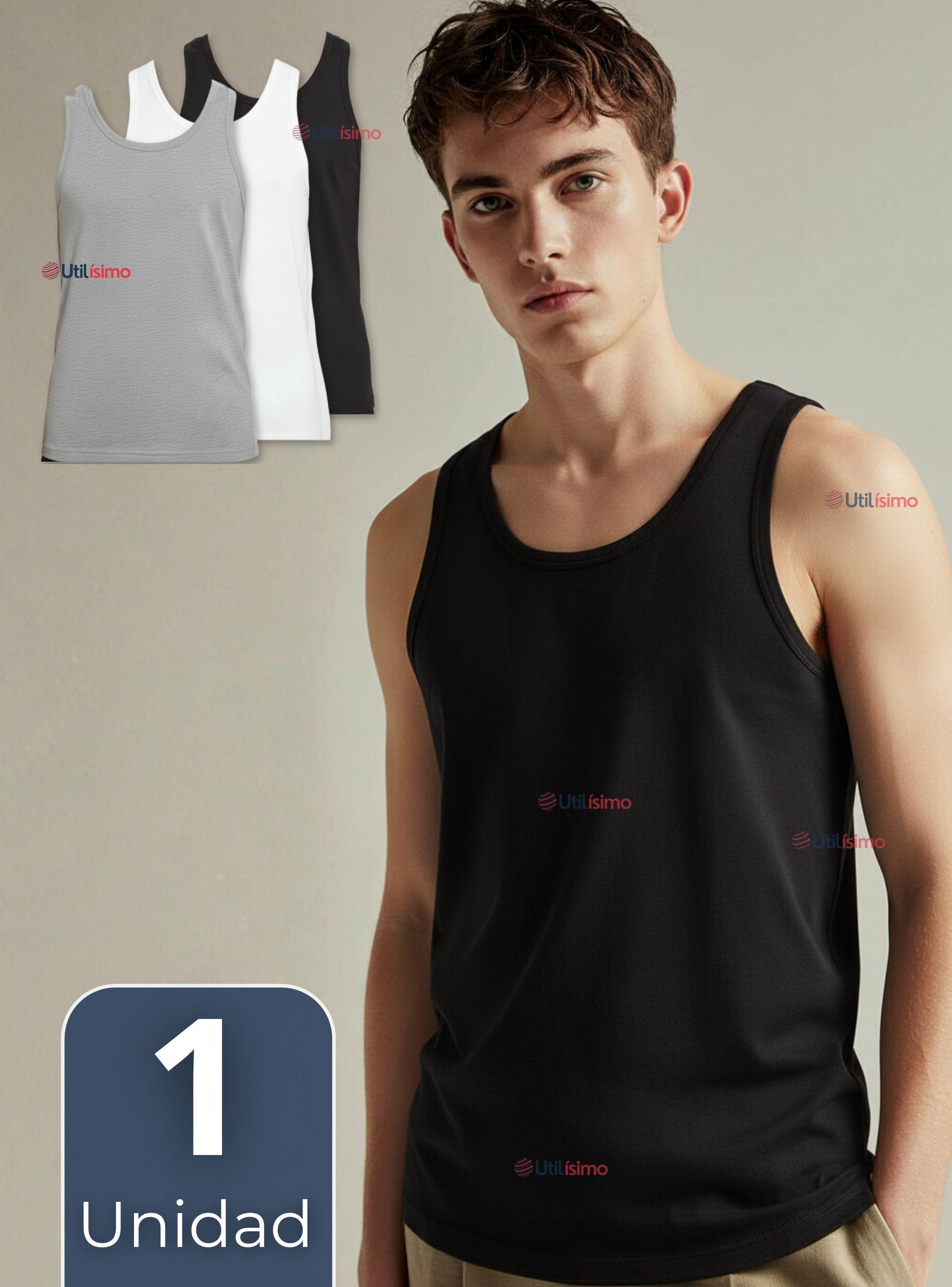 Camiseta Sin Manga Básica 100% Algodón Colores Surtidos Hombre-0