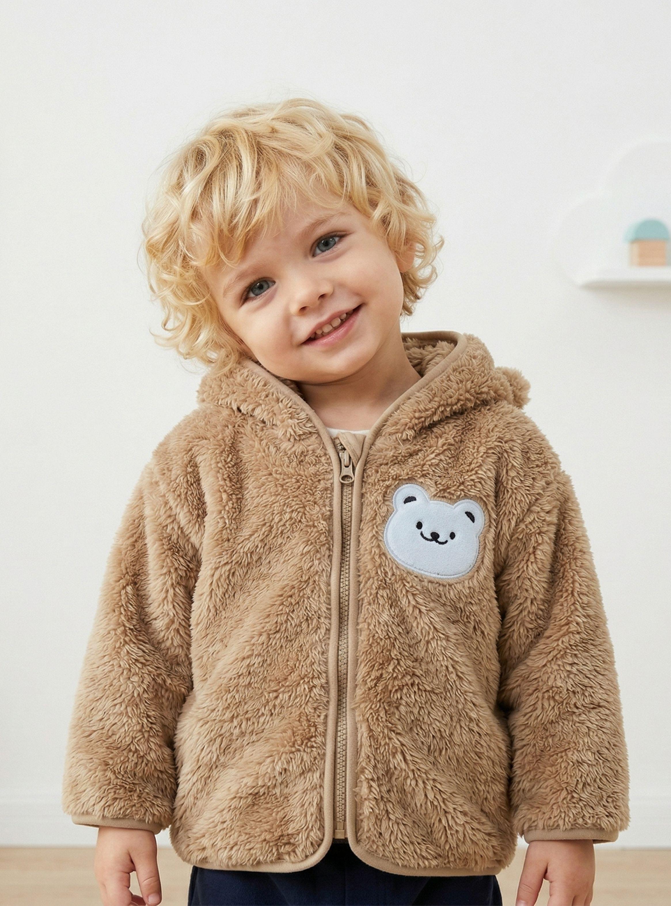 Chaqueta Polerón Con Capucha Forro Polar de Niño Bebe Abrigo Invierno Brown Bear-0