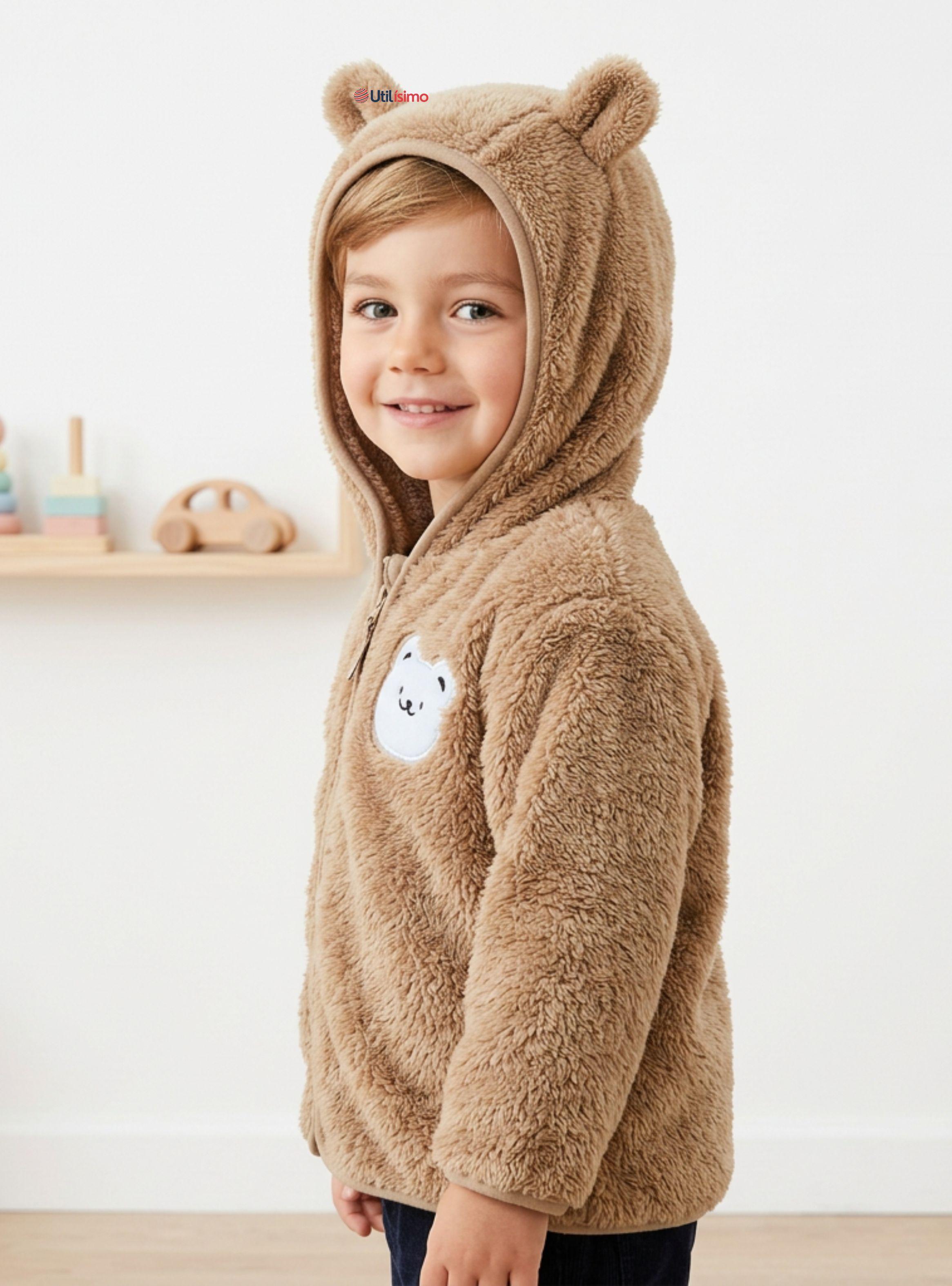Chaqueta Polerón Con Capucha Forro Polar de Niño Bebe Abrigo Invierno Brown Bear-1
