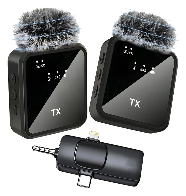 Pack 2 Microfonos Inalambrico 3 En 1 Para iPhone Android Pc Color Negro-2