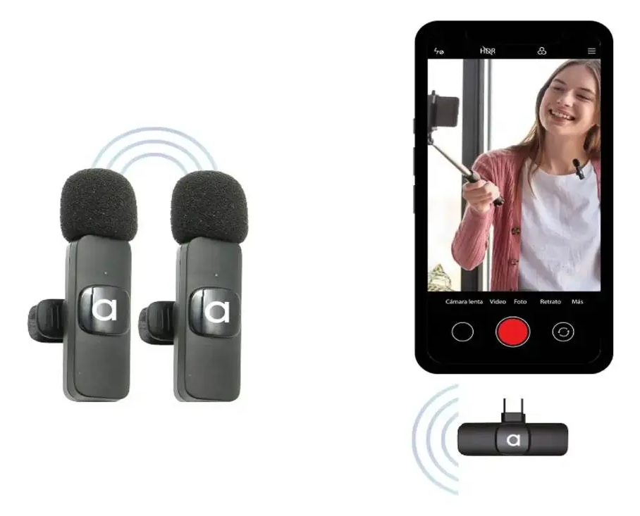 2 Microfonos Solapa Inalambricos Usb C Smartphone Audiolab Negro-3