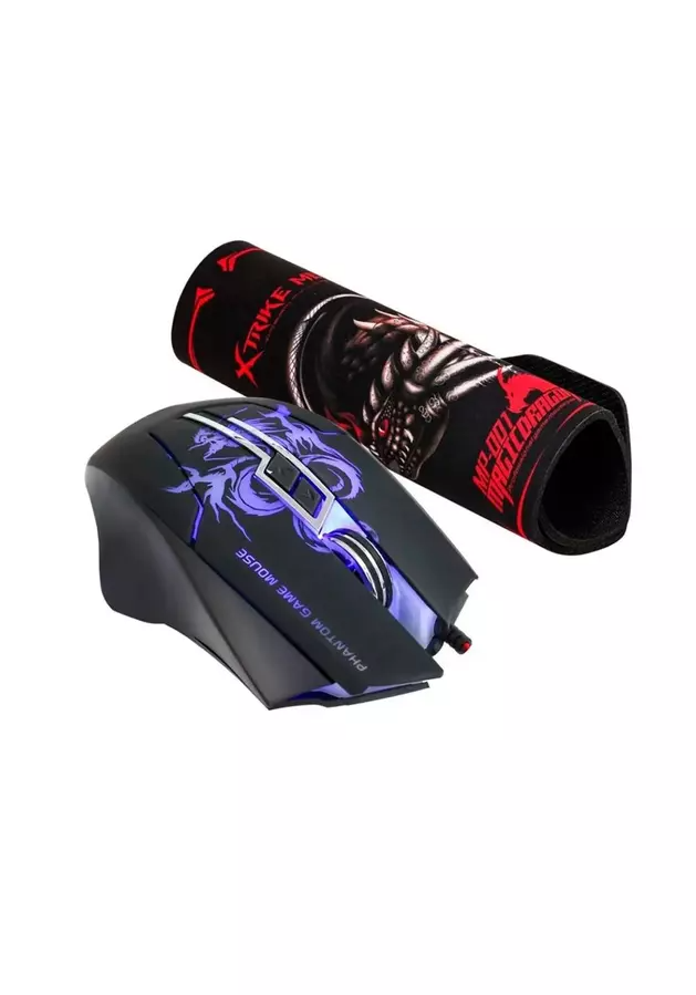 Kit Gamer Mouse Pad Optico 3200dpi Xtrike Me Tecnocenter Color Negro-0