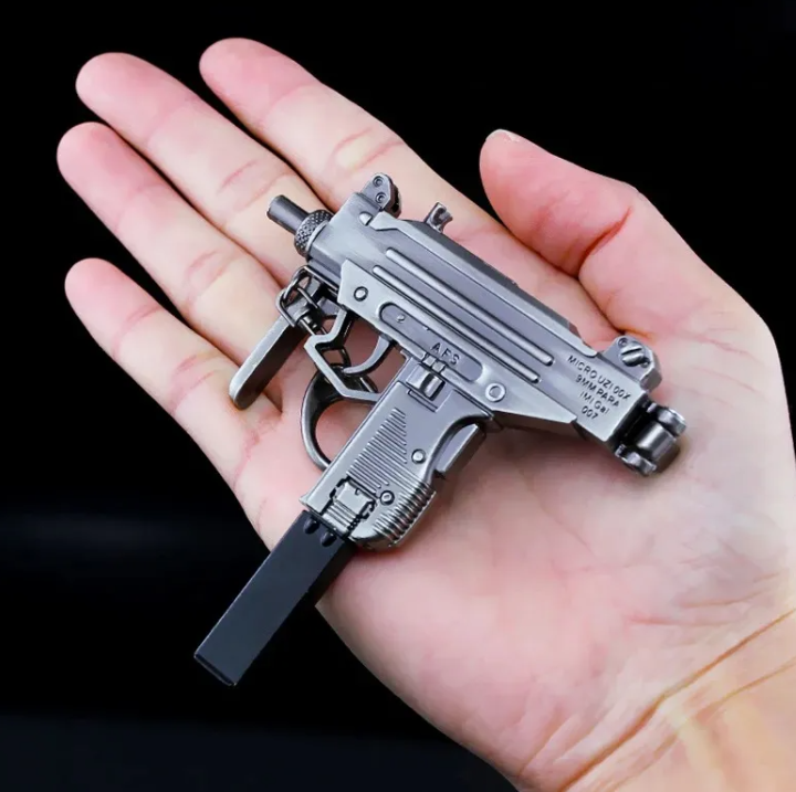 Llavero Subametralladora Uzi Escala Metal Gris Oscuro-3