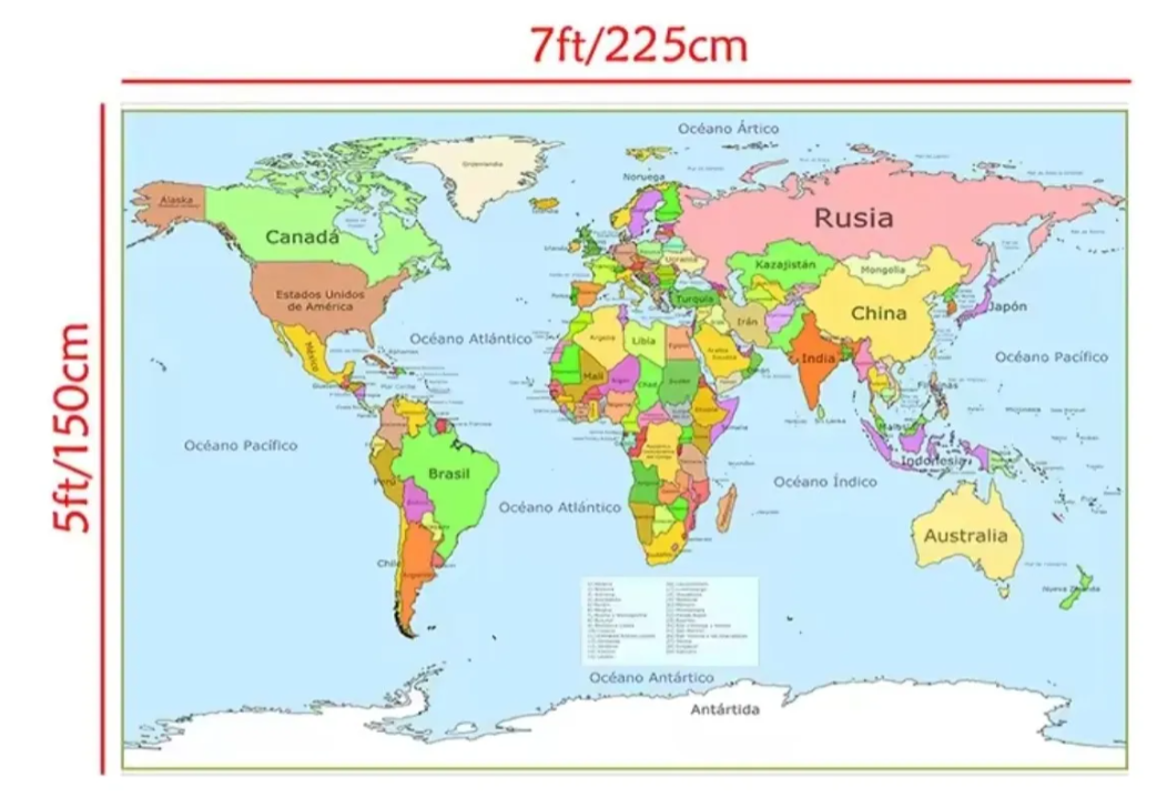 Mapa Mundi (225 Cm X 150 Cm ) Tonos Claros Multicolor Tonos Verde /amarillo-3