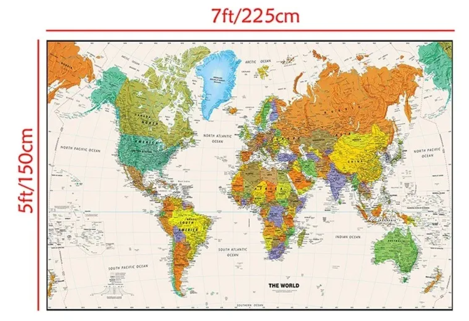 Mapa Mundi (150 X 100 Cm ) Colorido Multicolor-5