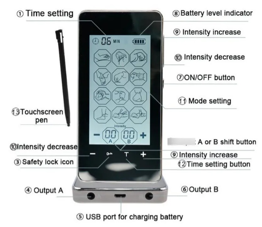Massager Electrónico Pulso Ems/tens 240v 8 Par Almohadillas-7