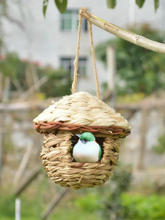 Casa Para Colibríes, Nido De Pájaros Tejido A Mano Marrón Claro-3