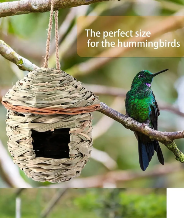 Casa Para Colibríes, Nido De Pájaros Tejido A Mano Marrón Claro-4