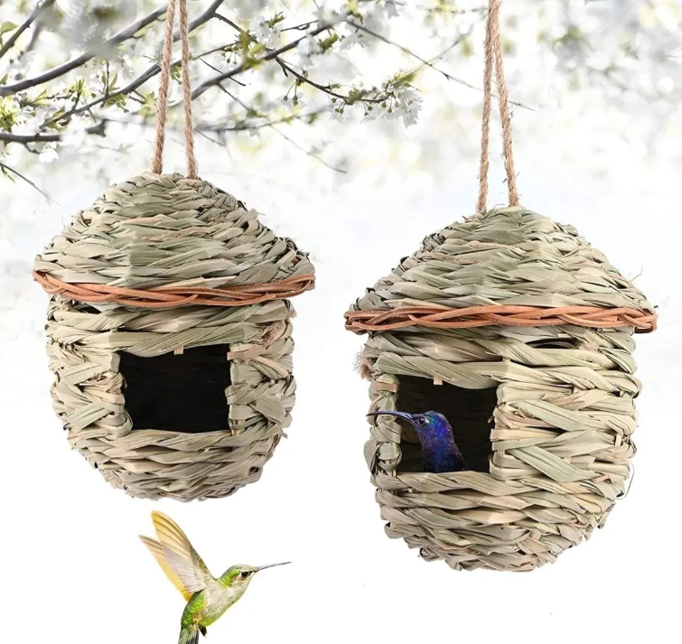 Casa Para Colibríes, Nido De Pájaros Tejido A Mano Marrón Claro-5