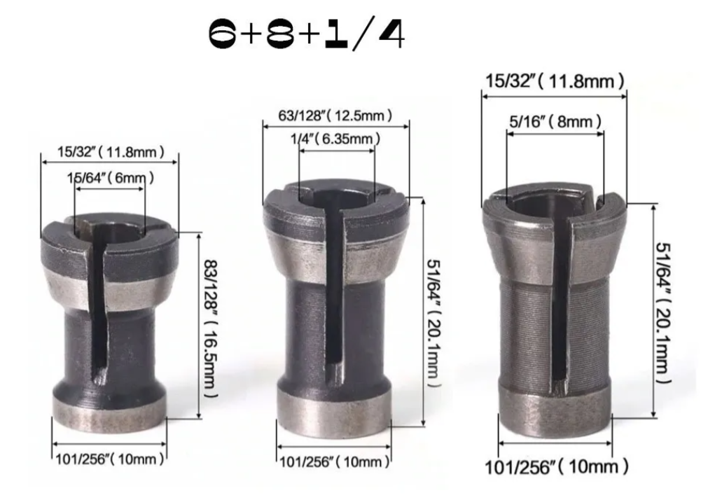 3 Adaptadores De Fresa Para 1/4 Pulgada, 6 Y 8 Mm-2