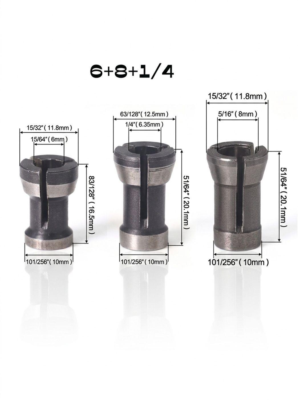 3 Adaptadores De Fresa Para 1/4 Pulgada, 6 Y 8 Mm-2
