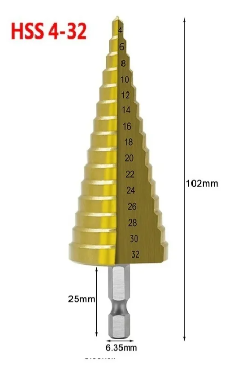 3 Brocas Mechas Cónicas Escalonadas Metal 4-12 4-20 4-32 Mm-4