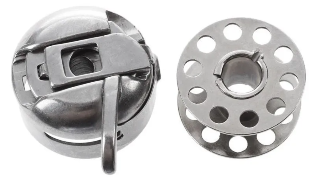 1 Caja De Bobina Y 4 Carretes De Metal De Máquina De Coser Gris-2