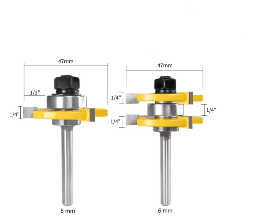 Set 2 Fresas Tupi 6 Mm Para Machihembrado Para Espesor 3/4'-3