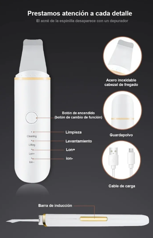 Espátula Facial Ultrasónica C/vibración, Peeling Facial.-5