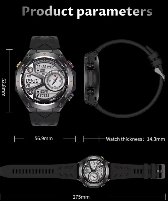 Smartwatch/inteligente Ultra Hd, Gps, Brújula, Altitud, Etcj Azul Oscuro Silice Negro Negro-2