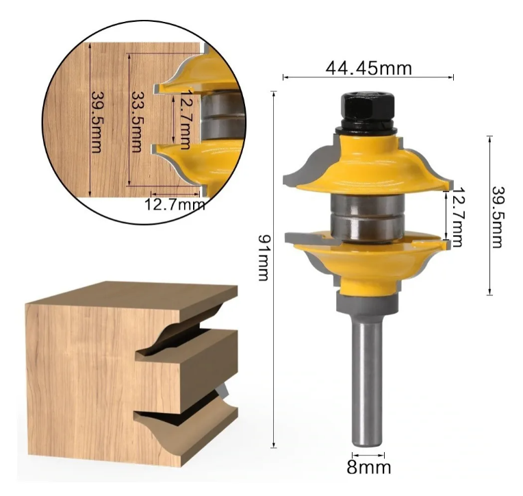 3 Fresas Para Puerta Fresadora Madera de 8MM-2