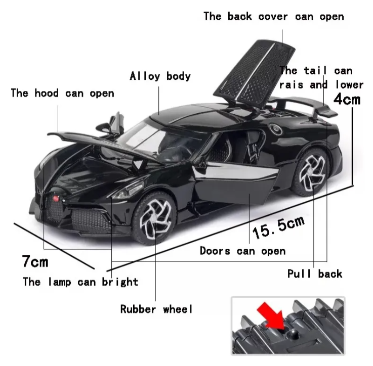 Auto Bugatti Escala 1:32 Abre Puertas, Luces , Sonido Negro-2