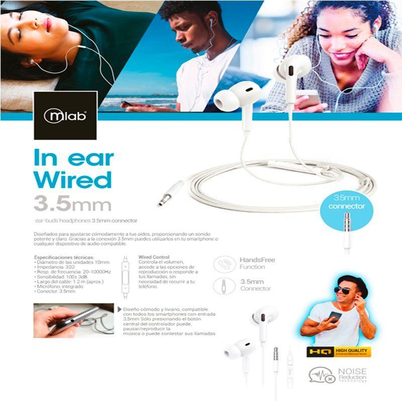 Audífonos Alámbricos In Ear Wired Blancos Mlab-3