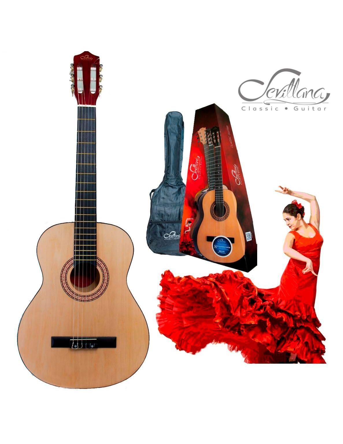 Guitarra Acústica Sevillana 30'' Con Funda Natural Mlab-2