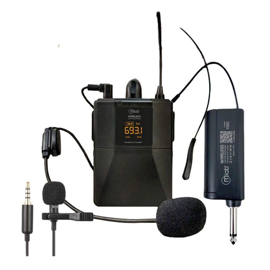 Micrófono Inalámbrico Uhf 2 En 1 Portátil Cintillo + Lavalier   Mlab-0