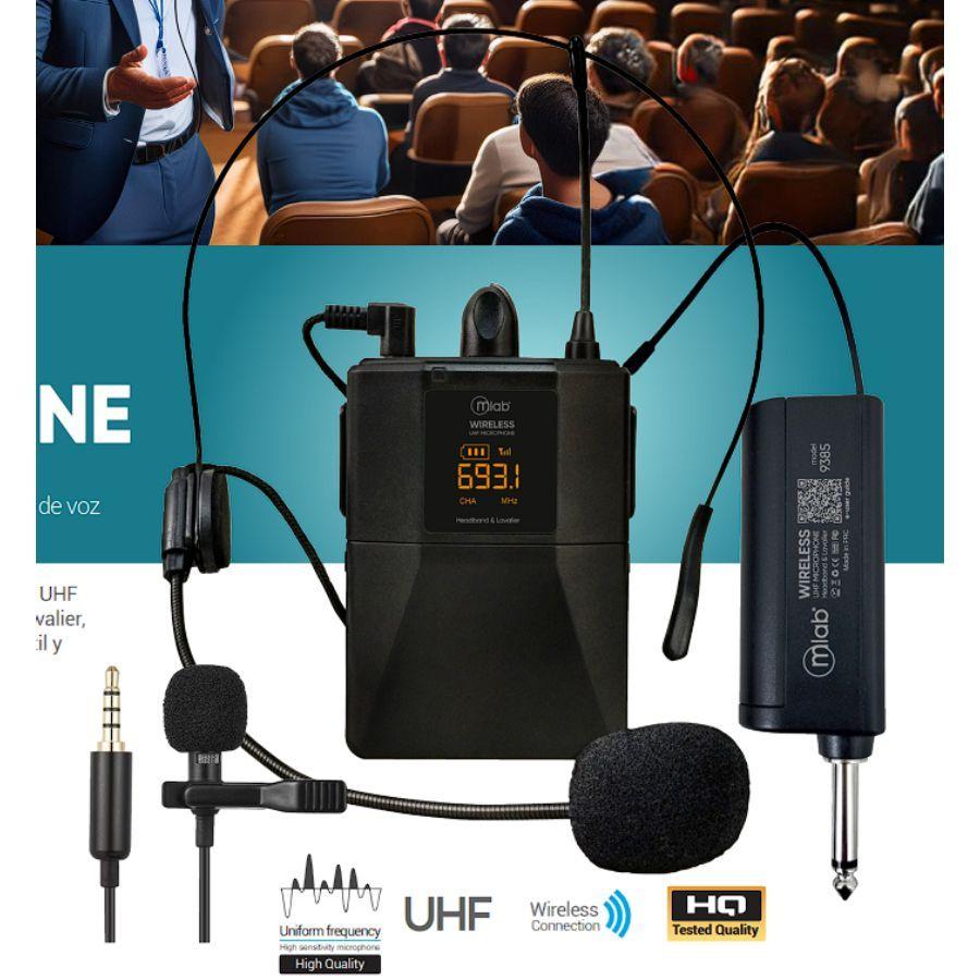 Micrófono Inalámbrico Uhf 2 En 1 Portátil Cintillo + Lavalier   Mlab-2