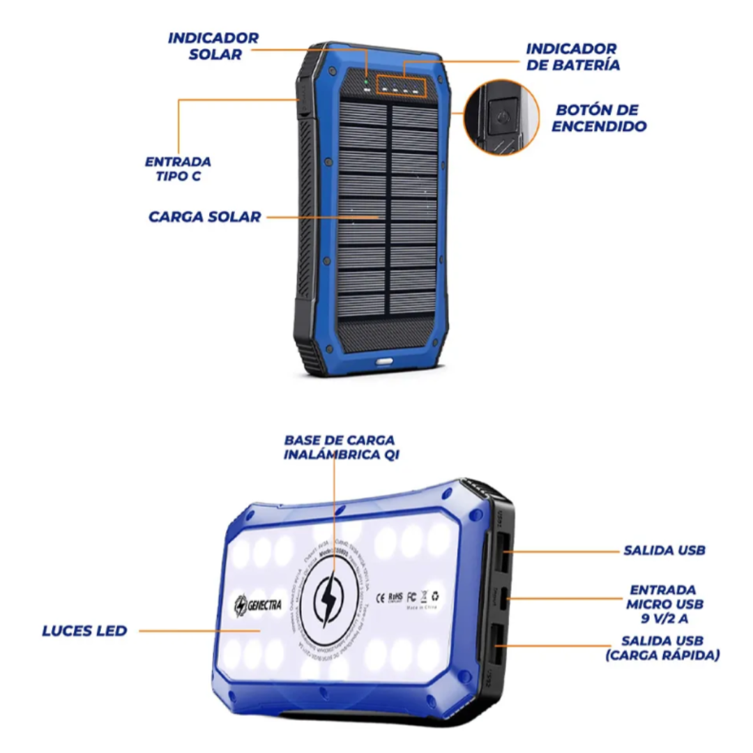 Pack Cargador Solar Power Bank 20000mah Panel Solar 10w-8