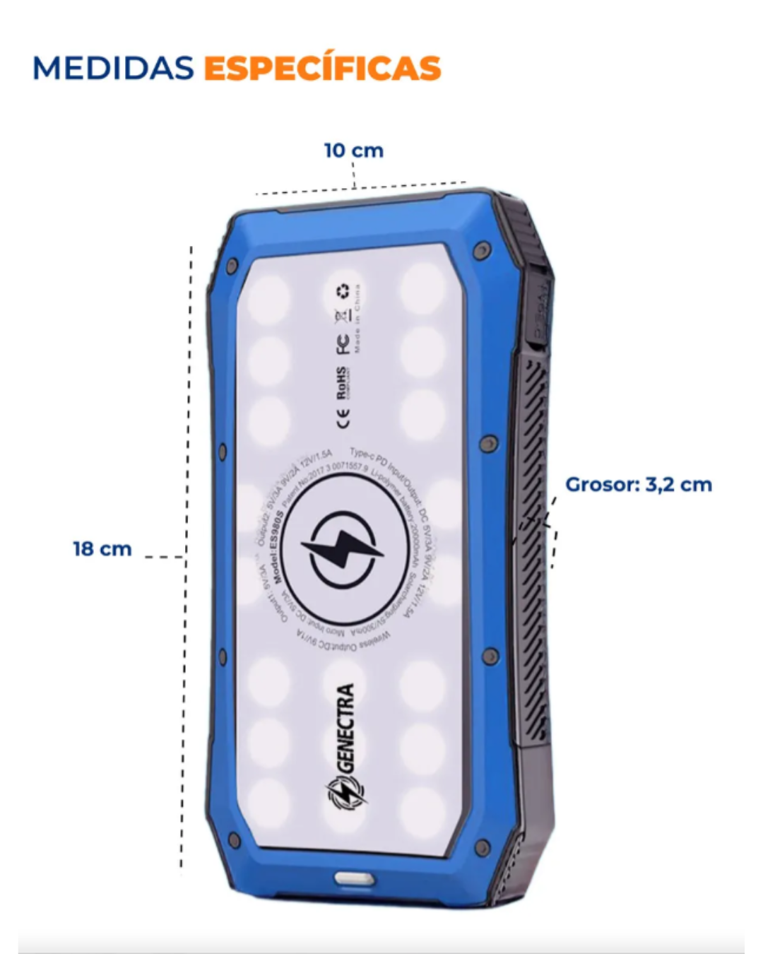 Power Bank Bateria Solar Cargador Portátil 20.000mah Azul-2