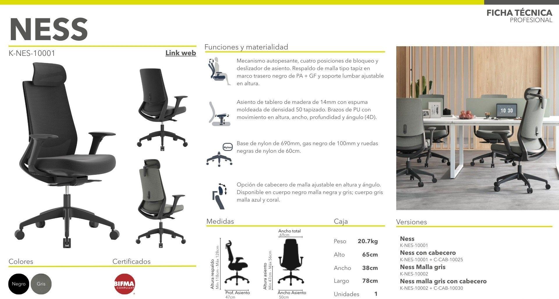 Silla Escritorio Home Office Ness - Soporte Lumbar - Ergonómica-4