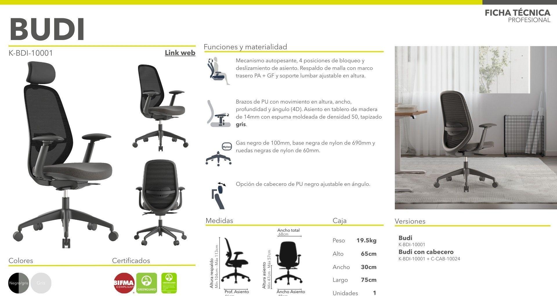 Silla Escritorio Home Office Budi - Soporte Lumbar - Ergonómica-4