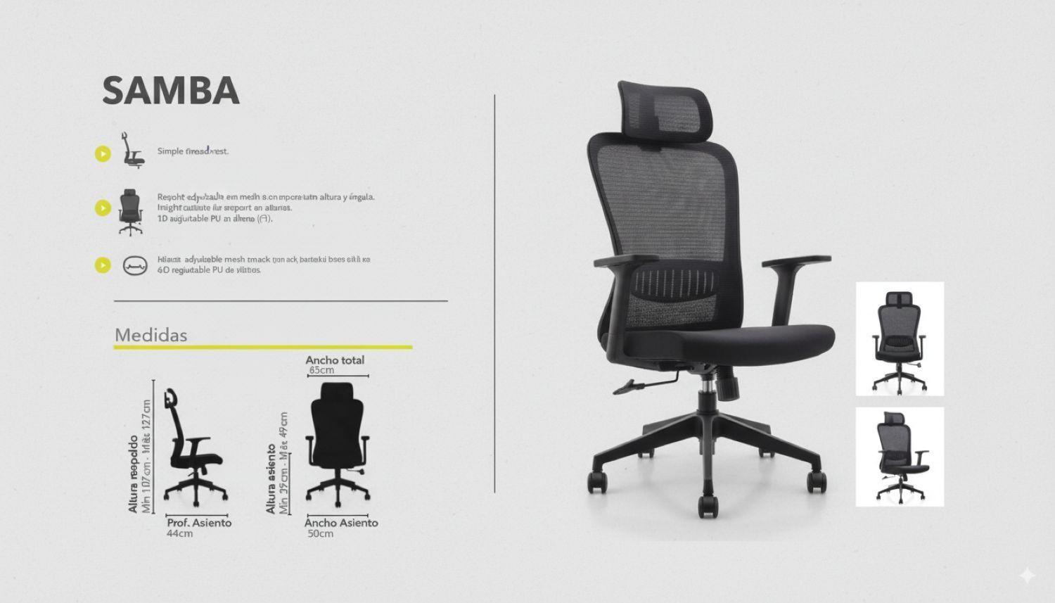 Silla de escritorio Samba - ergonómica - soporte lumbar - ideal Teletrabajo-5