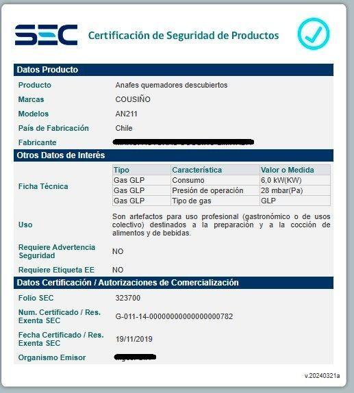 Anafe Cocina 1 Plato Quemador Industrial Certificado Sec-6