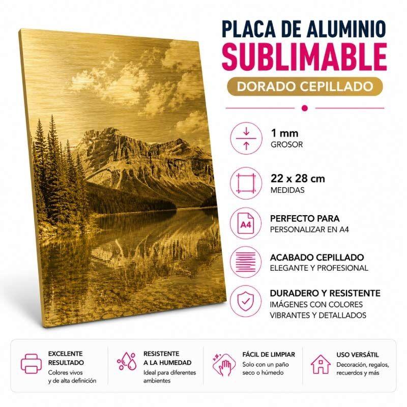 Placa de aluminio Sublimable A4 - Dorado Cepillado · 1-1