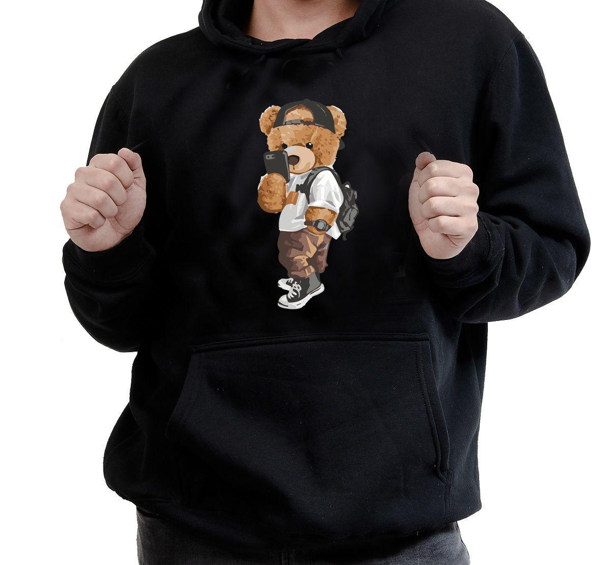 Polerón Canguro Negro Estampado Osito-0