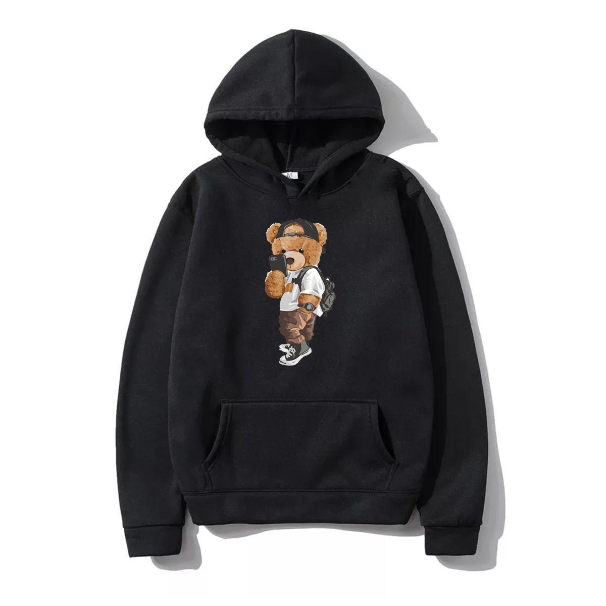 Polerón Canguro Negro Estampado Osito-1