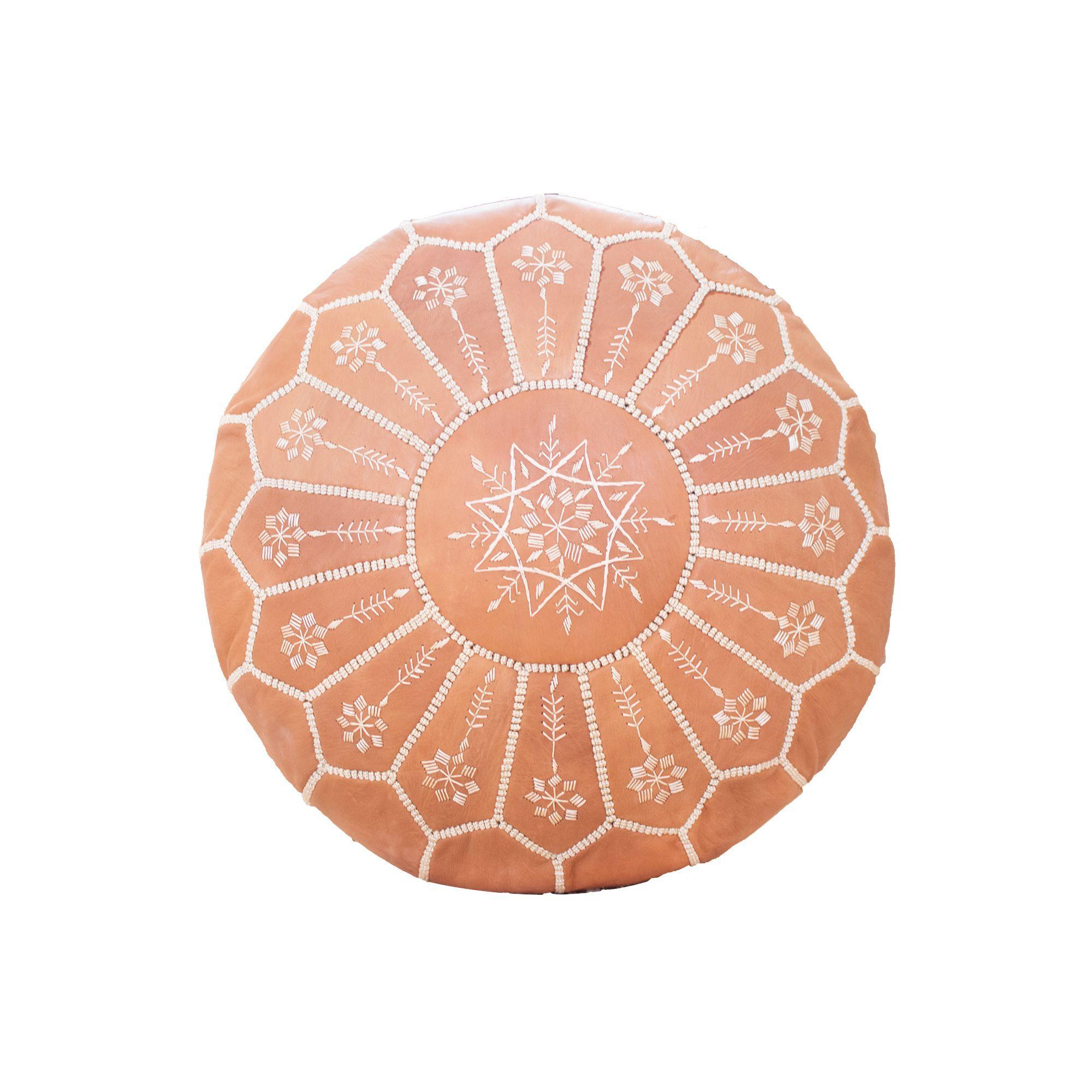 Pouf de Cuero color Camel con diseños-Marruecos-0