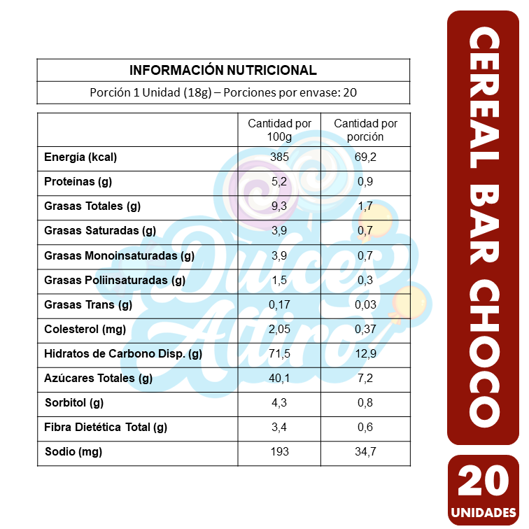 Cereal Bar Sabor Chocolate - Barras De Cereal (Caja Con 20U)-2