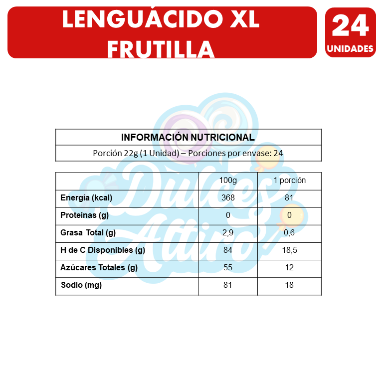 Dulces Lenguácidos Xl, Sabor Frutilla, Mabú (Caja Con 24 Un)-2