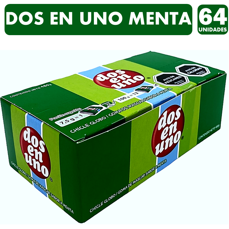 Chicle Dos En Uno Sabor Menta (Caja Con 64 Unidades)-0