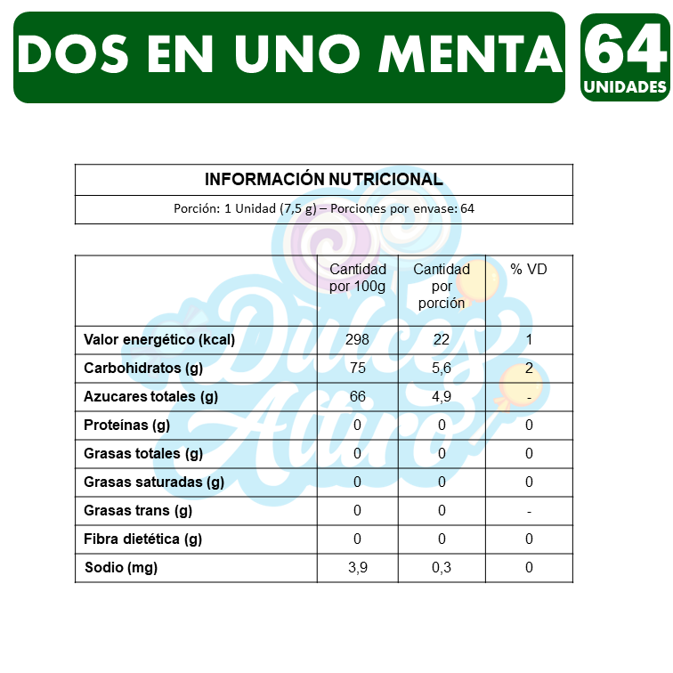 Chicle Dos En Uno Sabor Menta (Caja Con 64 Unidades)-2