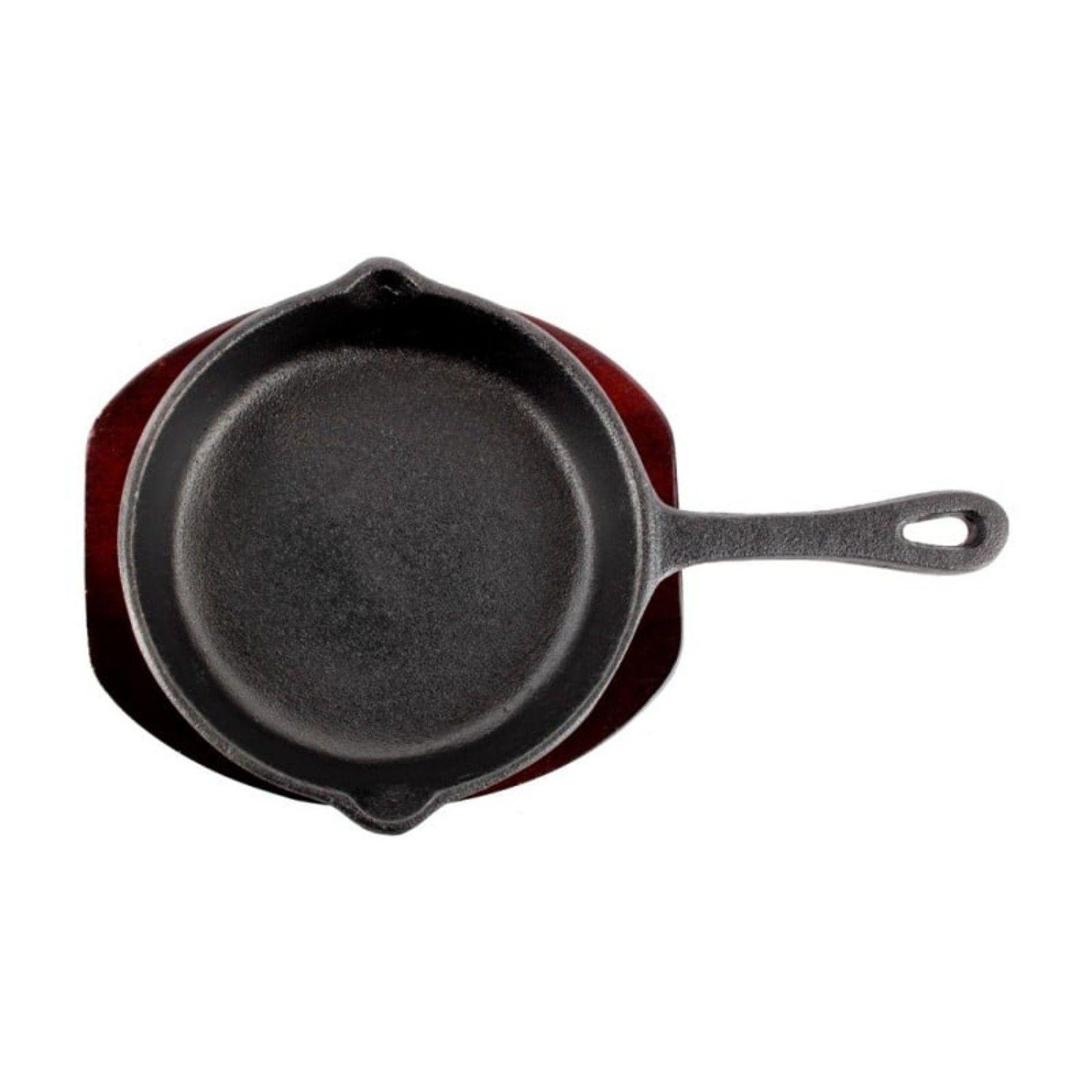 Sartén Fierro 13cm con Base de Madera Negro Lugano-2