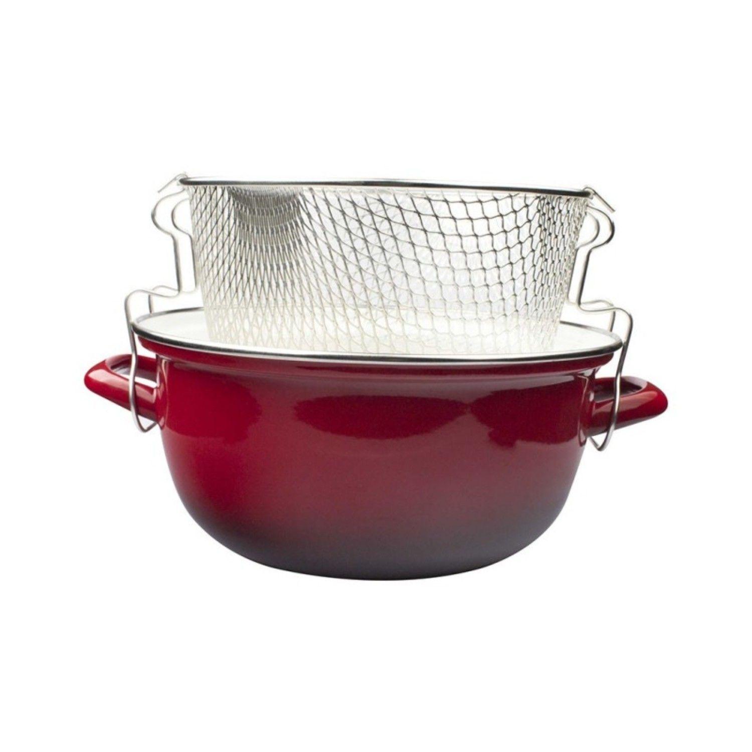 Olla Freidora con Cestillo con Tapa Vidrio 24cm Rojo Ibili-2