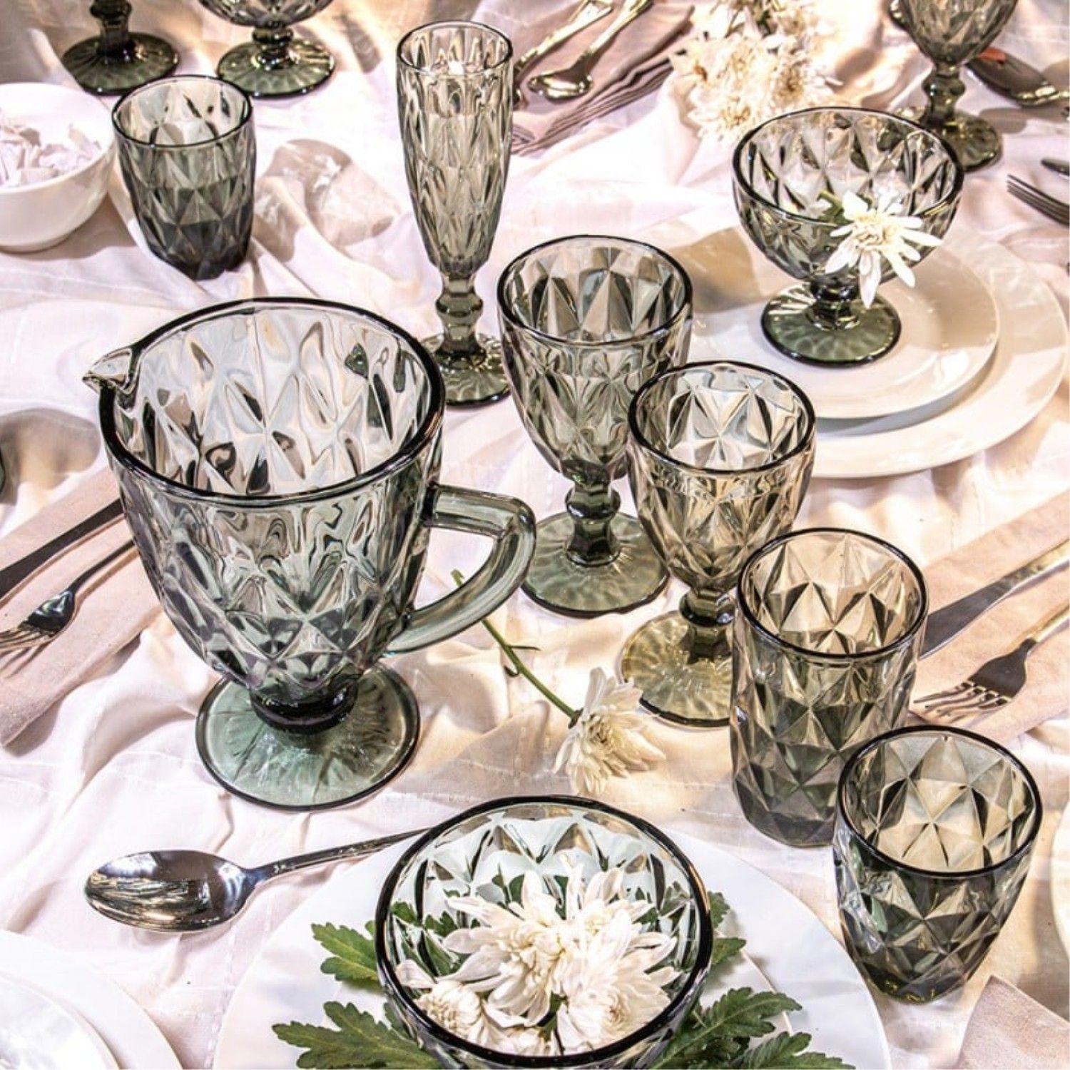 Set 4 Vasos Bajo 24cl Vidrio Negro Rombo Lugano-2