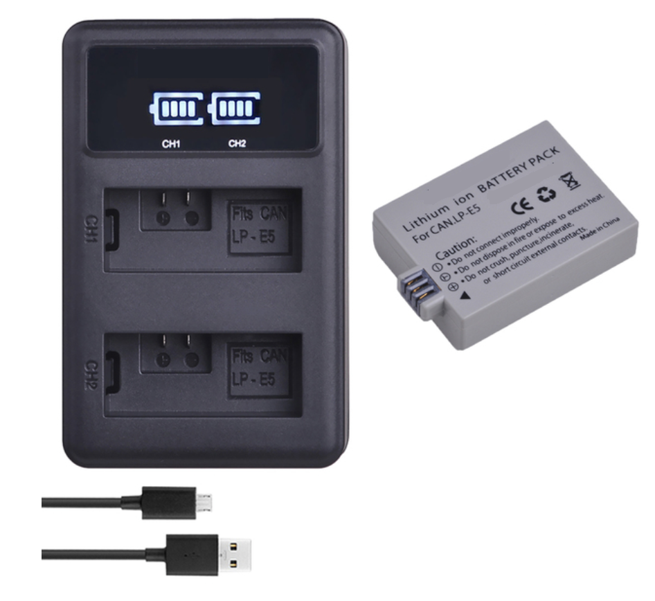 BATERÍAS LP-E5 + CARGADOR DOBLE LC-E5 ALTERNATIVO CANON-0