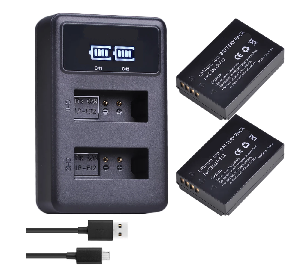 2 BATERÍAS LP-E12 + CARGADOR DOBLE LC-E12 ALTERNATIVO CANON-0