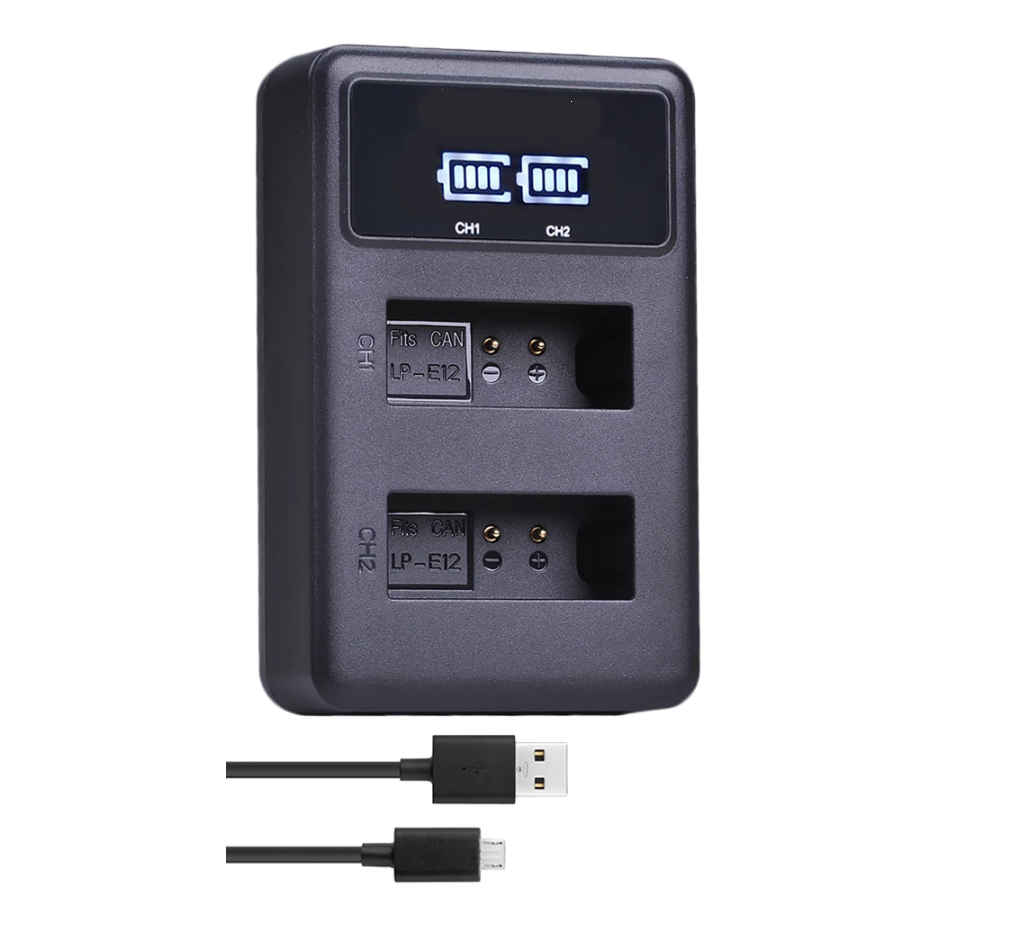 2 BATERÍAS LP-E12 + CARGADOR DOBLE LC-E12 ALTERNATIVO CANON-2