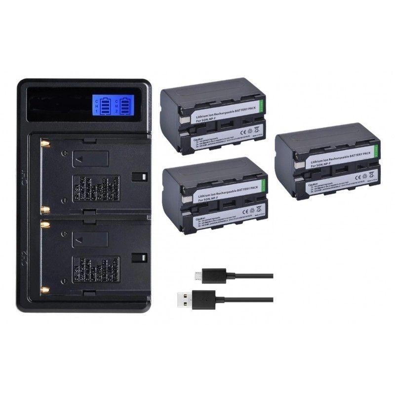 3 BATERÍAS NP-F970 // NP-F960 + CARGADOR DOBLE BC-VM10 SONY ALTERNATIVO-0