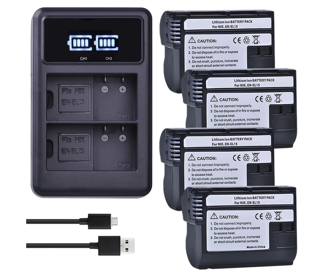 4 BATERÍA EN-EL15 + CARGADOR DOBLE MH-25 ALTERNATIVO NIKON-0