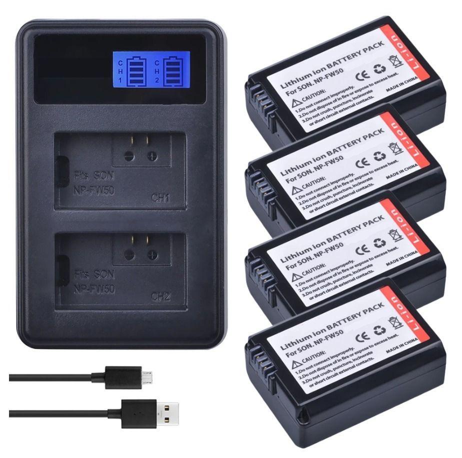 4 BATERÍAS NP-FW50 + CARGADOR DOBLE BC-VW1 ALTERNATIVO SONY-0